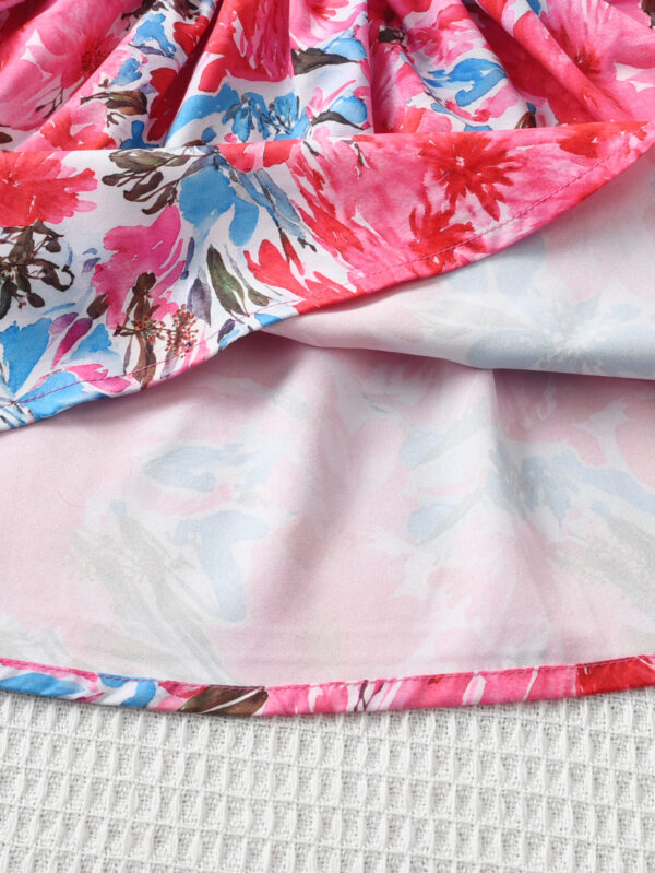 Summer Girls Casual Elegant Contrast Color Random Print Dress Sleeveless Waist Random Flower Print - Image 9