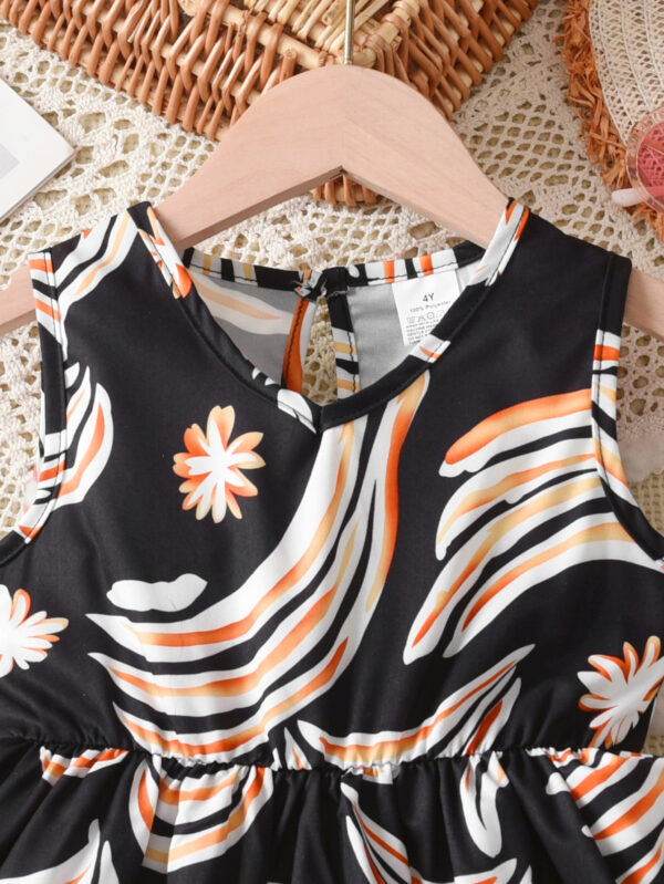 Girls Summer Fashion Graffiti Digital Print Dress Sleeveless Random Digital Print Ruffle Hem - Image 3