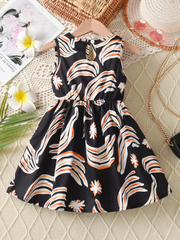 Girls Summer Fashion Graffiti Digital Print Dress Sleeveless Random Digital Print Ruffle Hem - Image 2