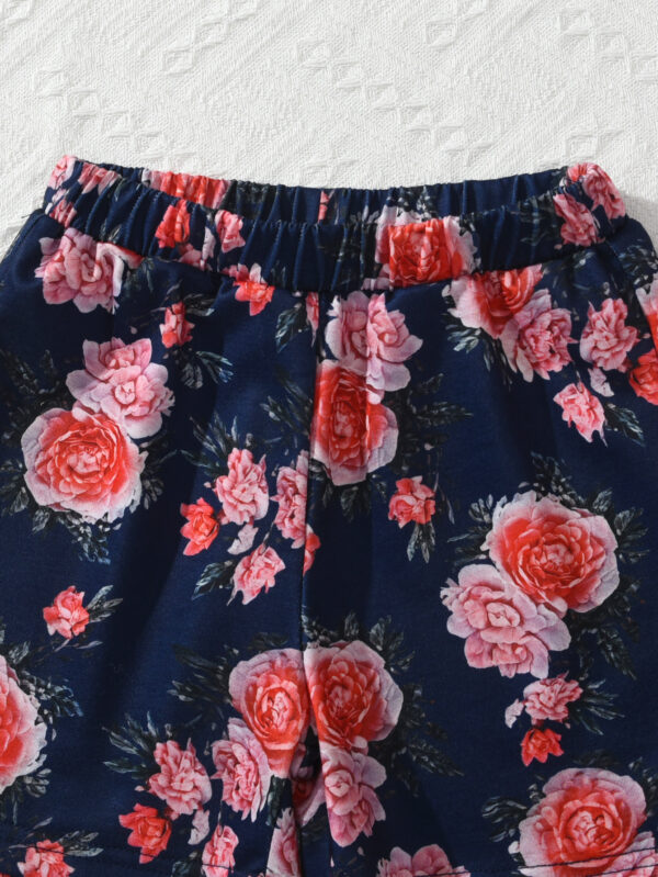Summer Girls Orange Positioning Pattern T-shirt and Random Flower Print Shorts Casual Suit - Image 8