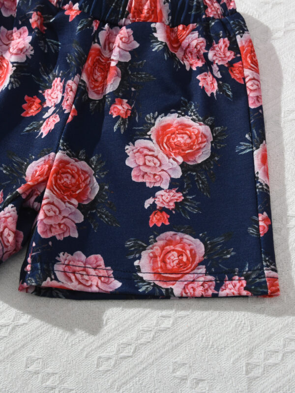 Summer Girls Orange Positioning Pattern T-shirt and Random Flower Print Shorts Casual Suit - Image 10