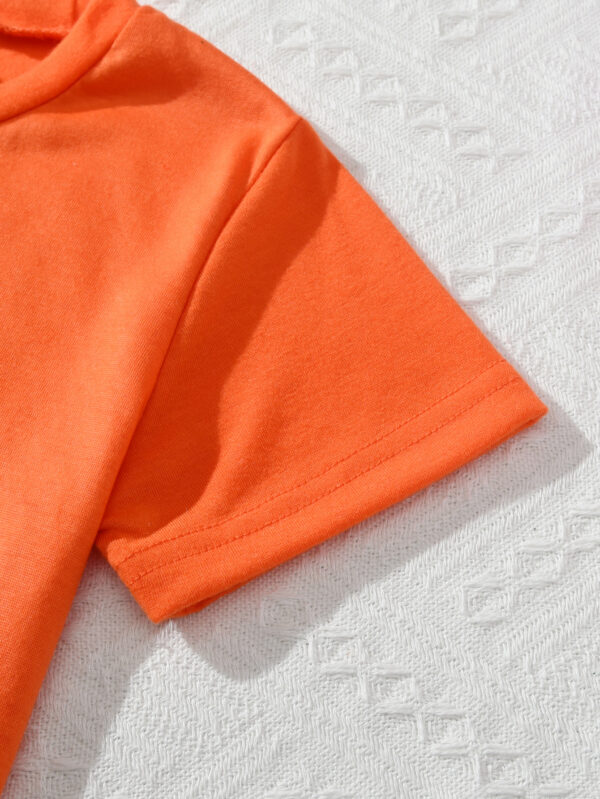 Summer Girls Orange Positioning Pattern T-shirt and Random Flower Print Shorts Casual Suit - Image 6