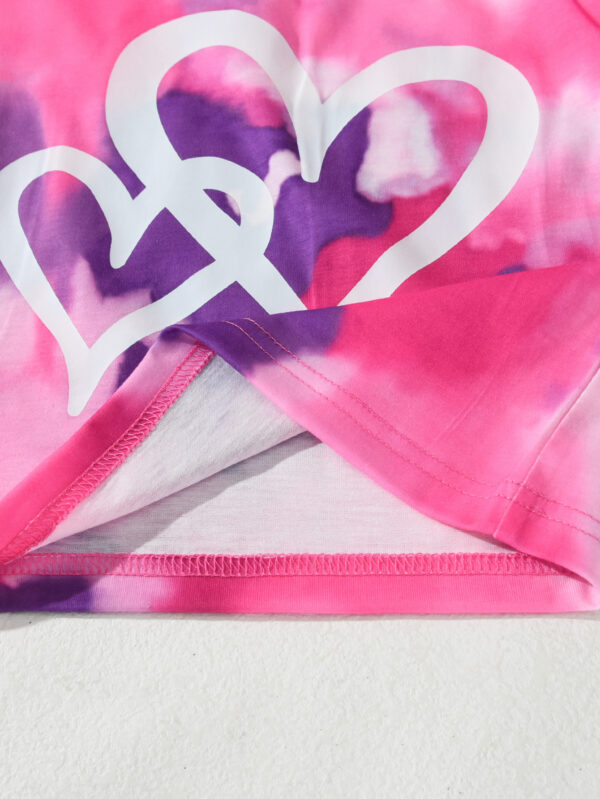 Summer girls tie-dye heart contrast color T-shirt shorts suit round neck tie-dye heart short-sleeved shorts suit - Image 7