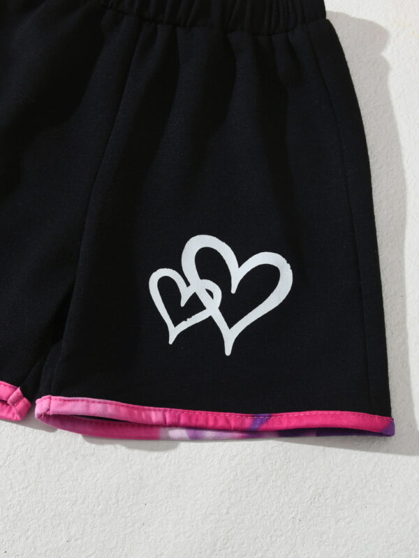 Summer girls tie-dye heart contrast color T-shirt shorts suit round neck tie-dye heart short-sleeved shorts suit - Image 9