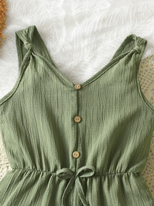 Fashion girls summer jumpsuit V-neck sleeveless waist straps with knots outdoor shorts jumpsuit - Image 3