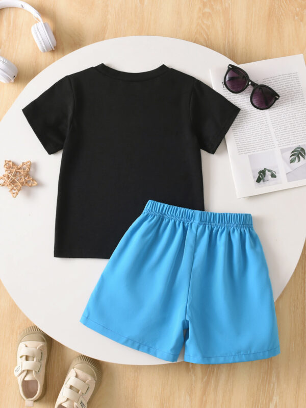 Boys Summer Trend Round Neck Positioning Game Handle Geometric Pattern T-shirt + Shorts Set Outdoor Shorts Set - Image 2
