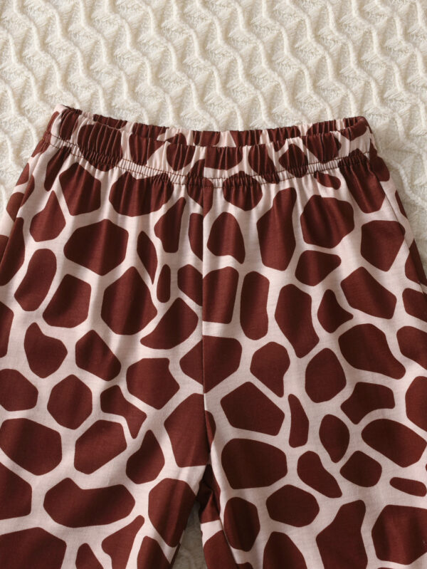 Girls Summer Outdoor Trendy Fashion Trousers Set Cartoon Giraffe Pattern Round Neck Short Sleeve + Slimming Trousers - Image 6