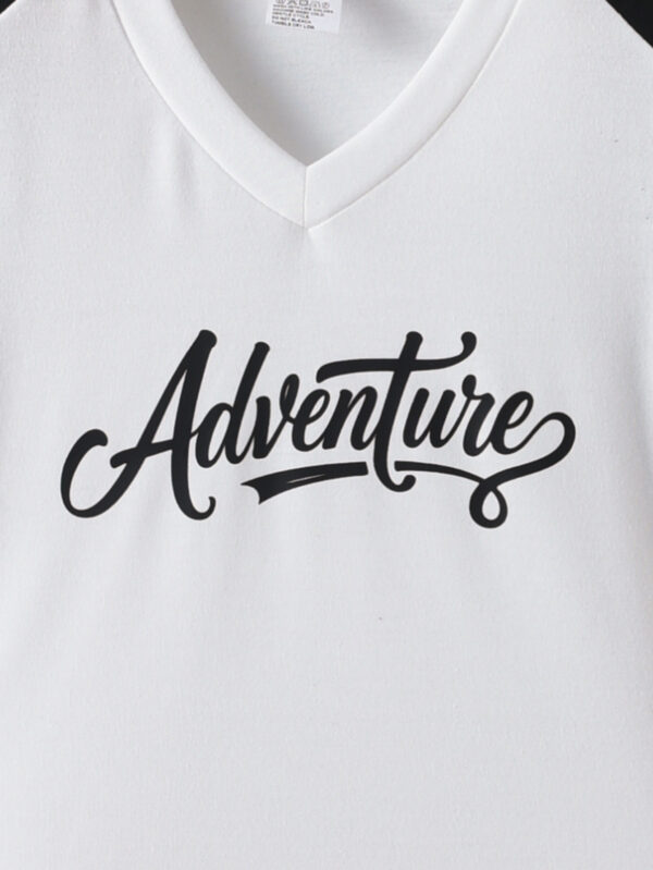 Boys&apos; Summer V-neck Sleeveless Shoulder Stitching Contrast Color Trendy T-shirt White Side Black Stripe Decorative Shorts - Image 4