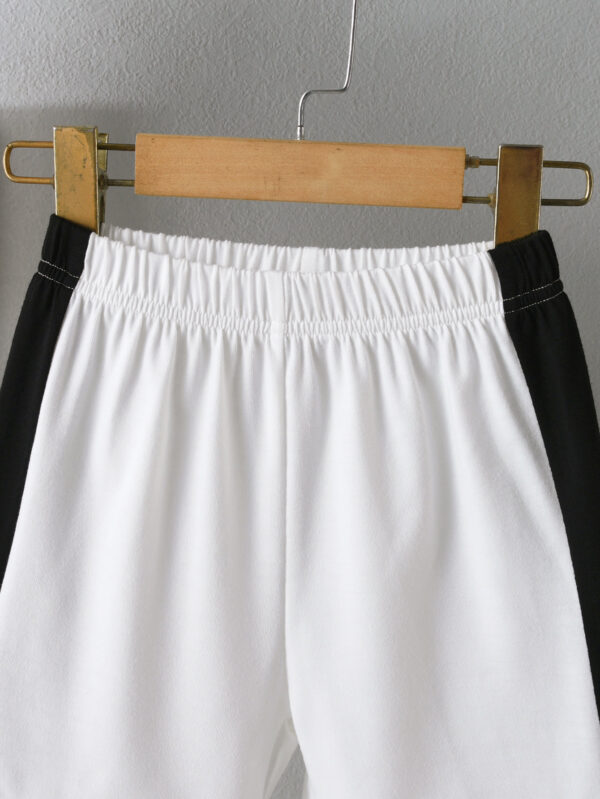Boys&apos; Summer V-neck Sleeveless Shoulder Stitching Contrast Color Trendy T-shirt White Side Black Stripe Decorative Shorts - Image 7