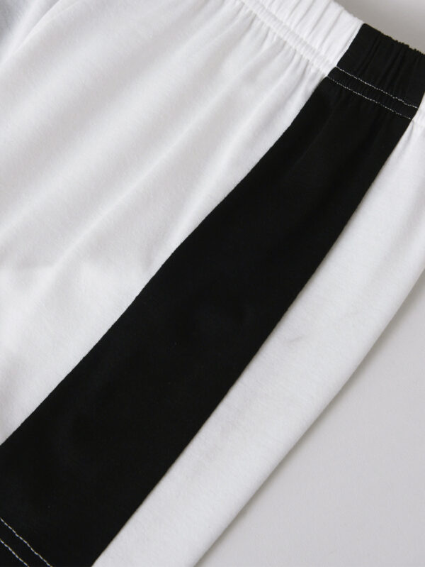 Boys&apos; Summer V-neck Sleeveless Shoulder Stitching Contrast Color Trendy T-shirt White Side Black Stripe Decorative Shorts - Image 8
