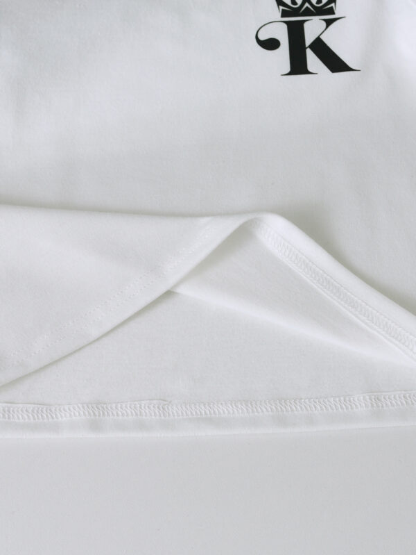 Boys&apos; summer trendy round neck shoulder and neckline stitching with black pattern T-shirt on the left chest + gray shorts - Image 7
