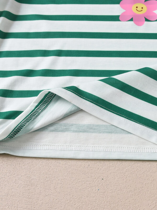 Girls summer trendy round neck short sleeve with horizontal stripes loose breathable T-shirt + shorts set - Image 7