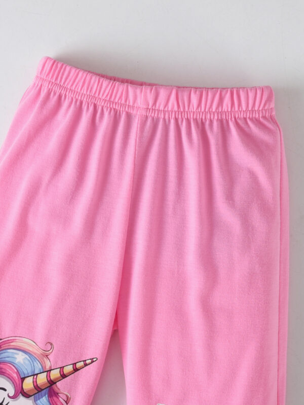 Girls summer trendy pink short-sleeved monologue T-shirt plus pink trousers unicorn pattern suit - Image 8