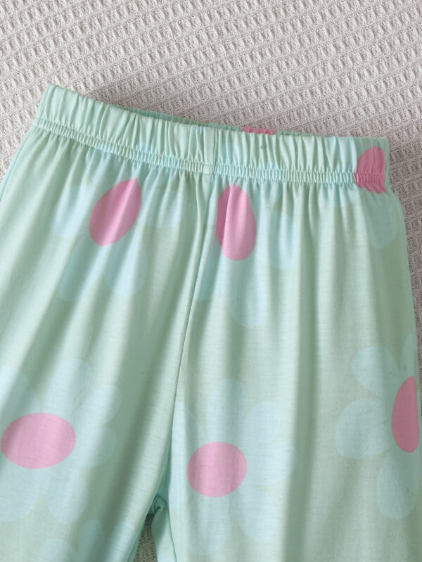 Girls Summer Trendy Round Neck Elf Pattern Short Sleeve T-shirt + Flower Pattern Trousers Set - Image 7