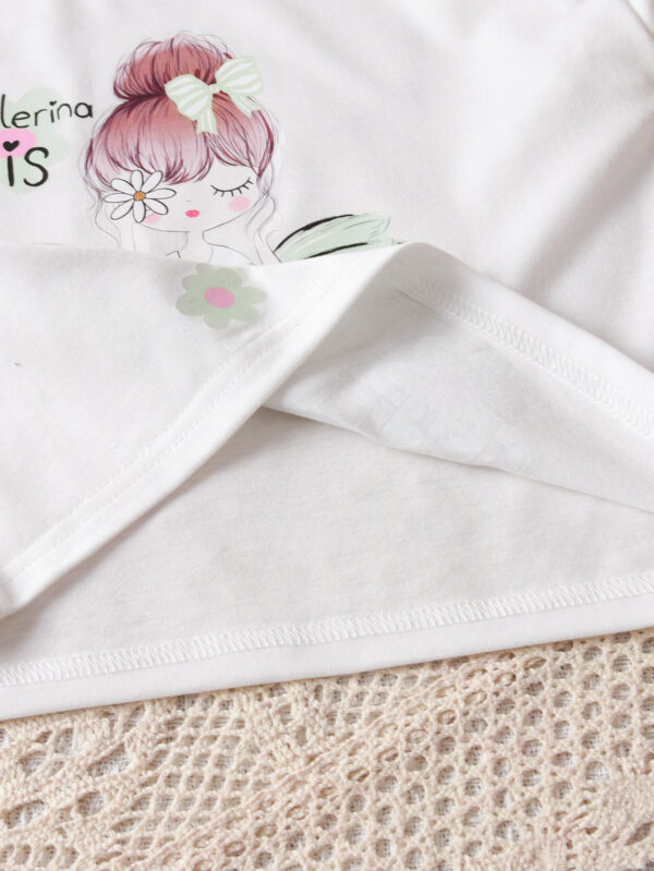 Girls Summer Trendy Round Neck Elf Pattern Short Sleeve T-shirt + Flower Pattern Trousers Set - Image 6