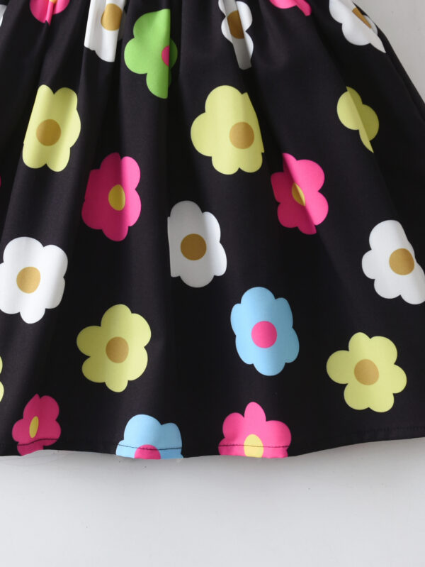 Summer Girls Random Printed Flower Pattern Suspender Flower Pattern Ruffle Hem Waist Dress - Image 9