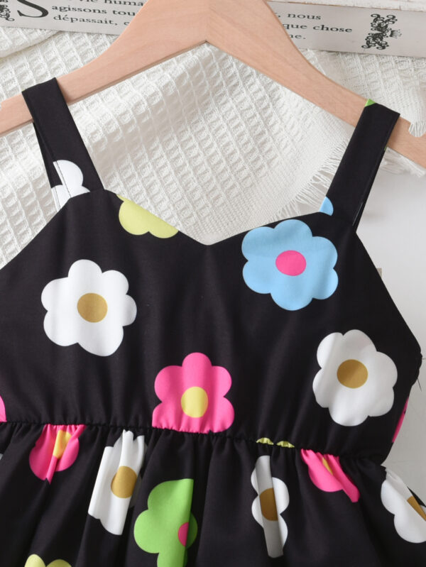 Summer Girls Random Printed Flower Pattern Suspender Flower Pattern Ruffle Hem Waist Dress - Image 5