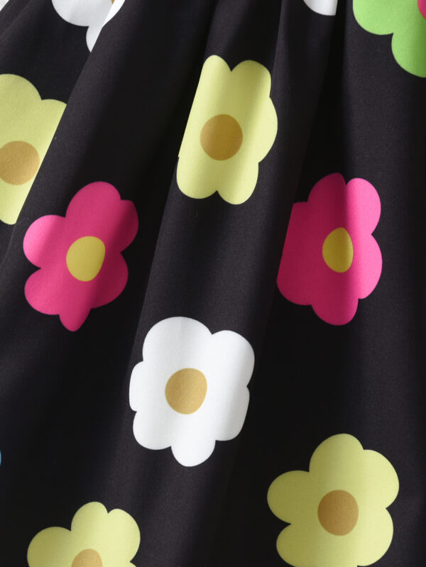 Summer Girls Random Printed Flower Pattern Suspender Flower Pattern Ruffle Hem Waist Dress - Image 8