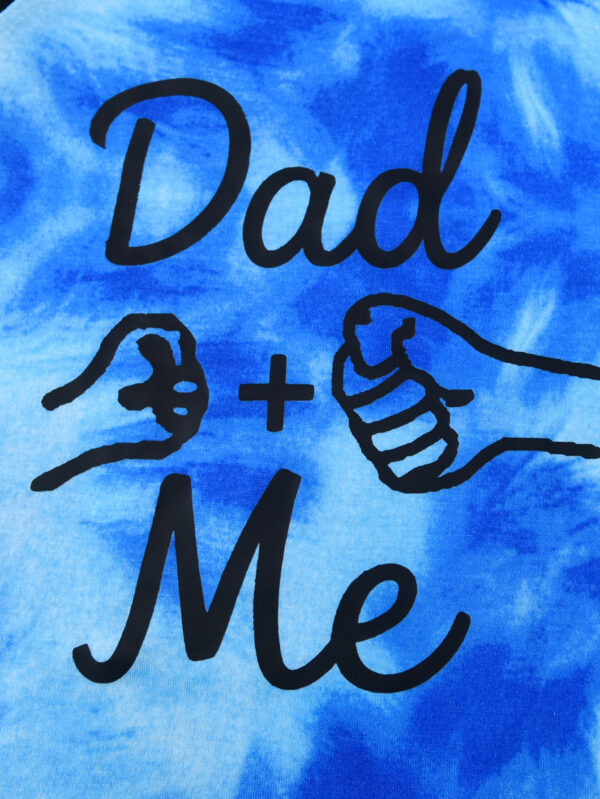 Boys&apos; summer letter big hand small hand pattern blue and black stitching contrast color short-sleeved T-shirt and shorts two-piece set - Image 4