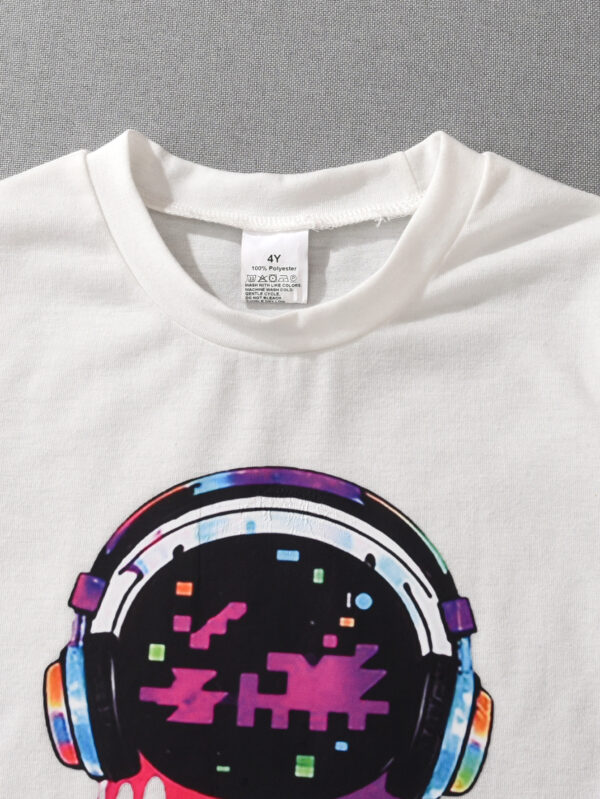 Boys fashion set cool breathable and comfortable summer clothing rock style colorful headphones T-shirt and shorts - Image 5