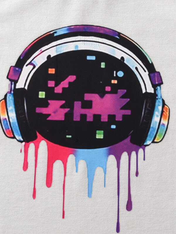 Boys fashion set cool breathable and comfortable summer clothing rock style colorful headphones T-shirt and shorts - Image 6