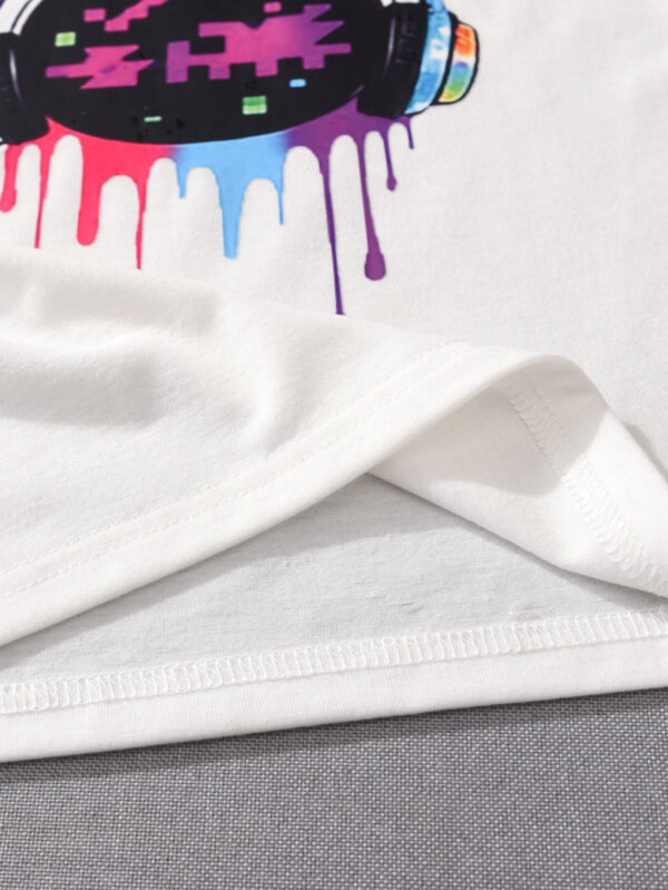 Boys fashion set cool breathable and comfortable summer clothing rock style colorful headphones T-shirt and shorts - Image 7