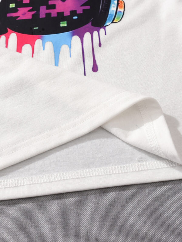 Boys fashion set cool breathable and comfortable summer clothing rock style colorful headphones T-shirt and shorts - Image 9