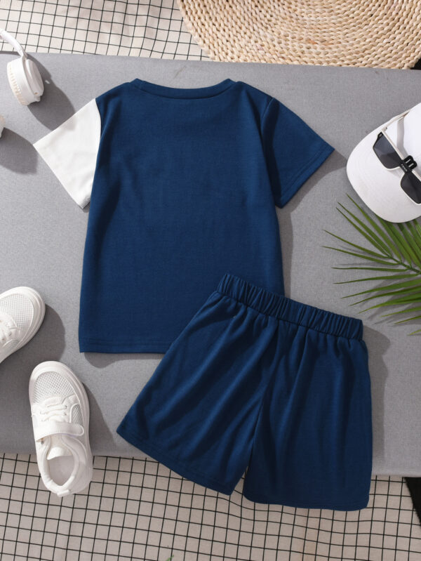 New Boys&apos; Casual Stitching Round Neck T-shirt + Shorts Set - Image 4