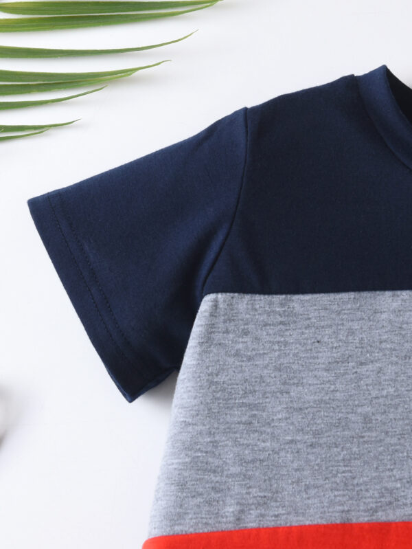 Bao&apos;s new 2-piece set for boys summer fashion contrast color stitching sports round neck short-sleeved T-shirt and sports shorts set - Image 4