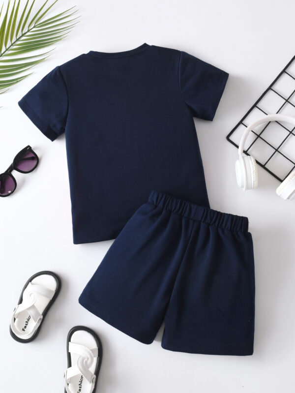 Bao&apos;s new 2-piece set for boys summer fashion contrast color stitching sports round neck short-sleeved T-shirt and sports shorts set - Image 2