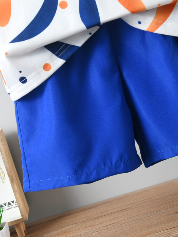Boys&apos; New Summer Fashion Two-piece Printed Leaves Irregular Pattern Round Neck T-shirt + Shorts Set - Image 8