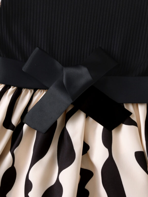 Girls Summer Dress Black Vertical Stripes Wave Print Skirt Lotus Sleeve Fashion Princess Dress - Image 4