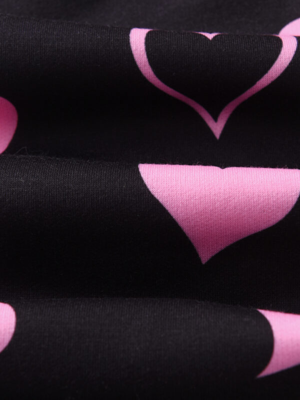 Girls Fall Round Neck Long Sleeve Pink Heart Pattern and Cartoon Cat Pattern Flared Trousers Set - Image 8