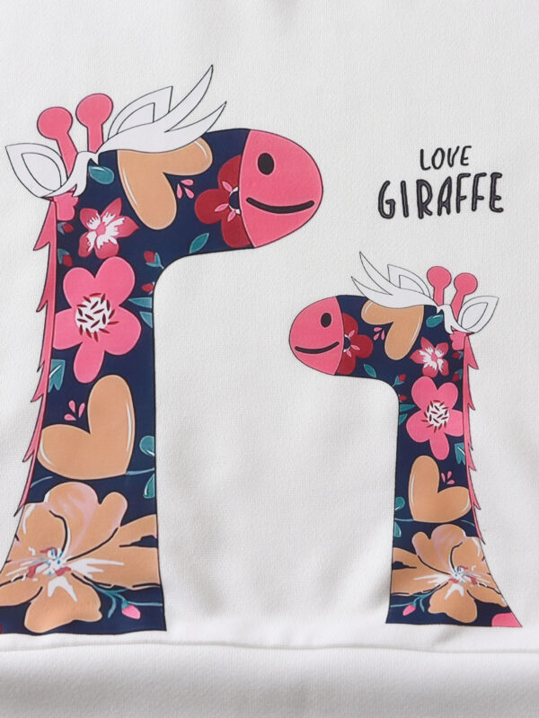 Girls Autumn Suit Round Neck with Giraffe Print Sweater + Love Flower Leggings Trousers Suit - Image 4