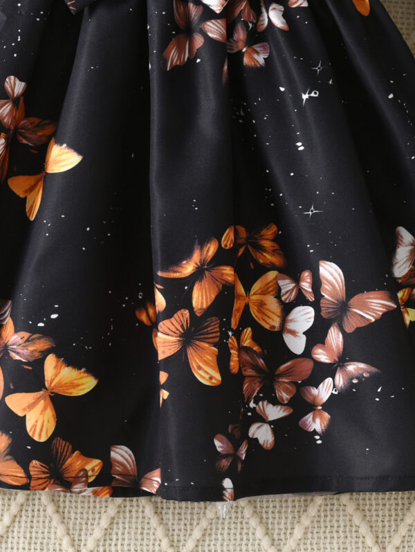 Girls autumn trend long sleeve puff sleeve waist with black bow decoration waist fashionable autumn dress - Image 6