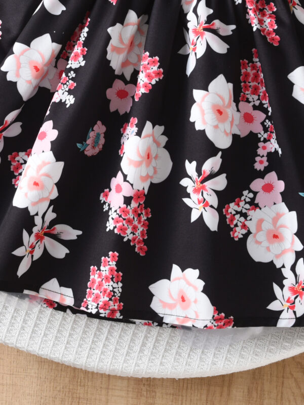 Japanese solid color sleeveless suspender bow random floral print A-line ruffle loose hem dress - Image 5