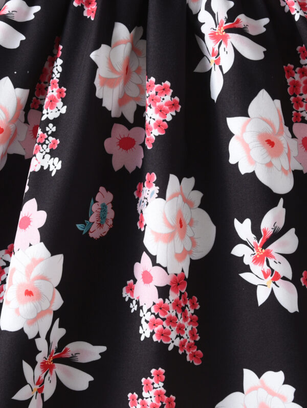 Japanese solid color sleeveless suspender bow random floral print A-line ruffle loose hem dress - Image 7