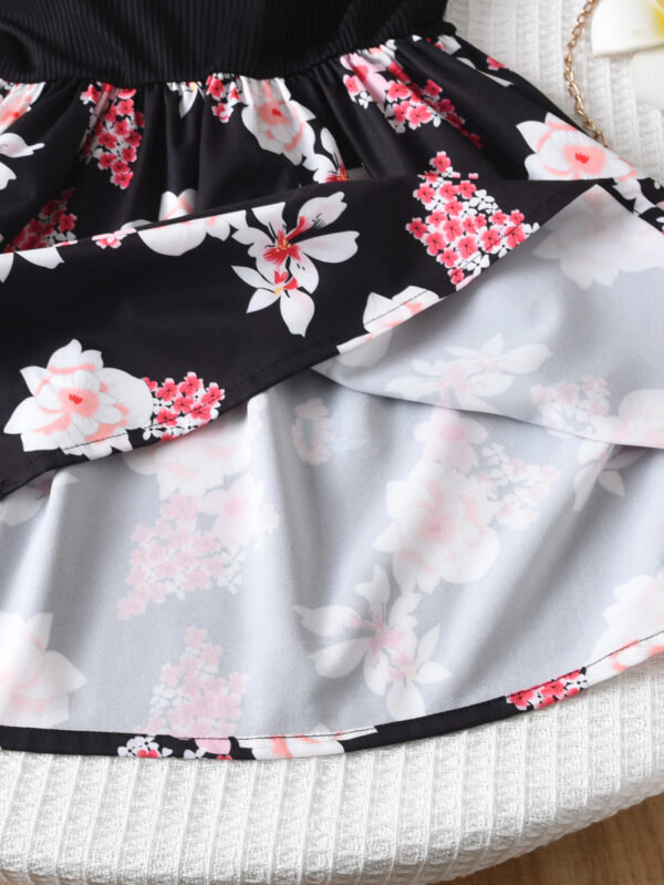 Japanese solid color sleeveless suspender bow random floral print A-line ruffle loose hem dress - Image 8