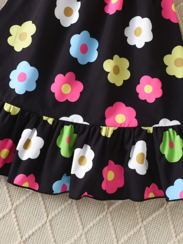 Girls Summer Fashion Flower Print Butterfly Strap Decoration Suspender Waist Off Shoulder Ruffle Hem Dress - Image 6