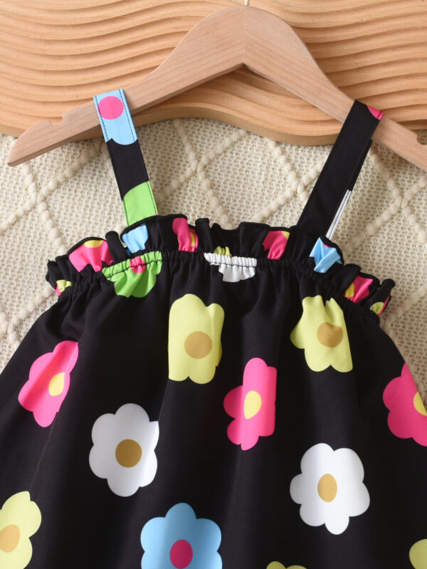 Girls Summer Fashion Flower Print Butterfly Strap Decoration Suspender Waist Off Shoulder Ruffle Hem Dress - Image 3