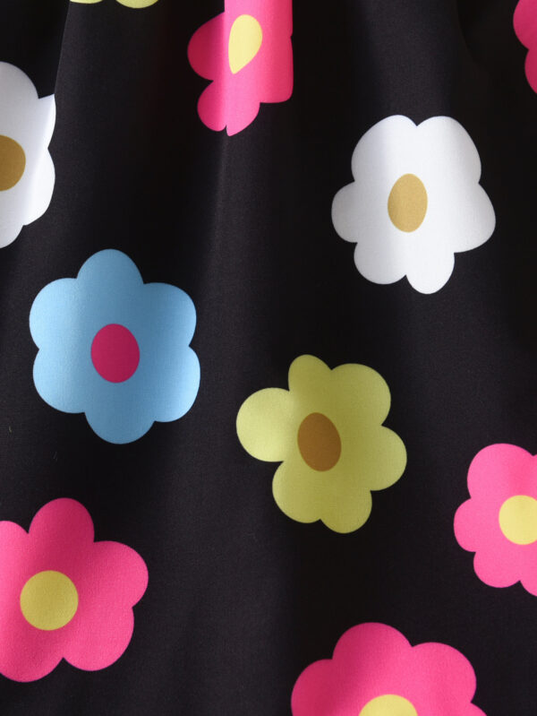 Girls Summer Fashion Flower Print Butterfly Strap Decoration Suspender Waist Off Shoulder Ruffle Hem Dress - Image 4