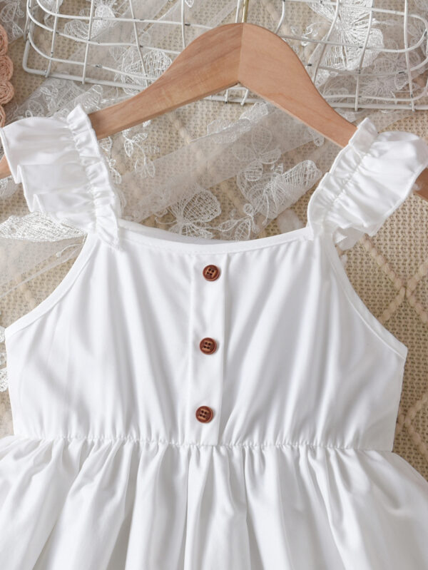 Summer Girls&apos; Casual Flying Sleeves Ruffled Floral Dress with Butterfly Flower Pattern Waist and Chest Button - Image 3
