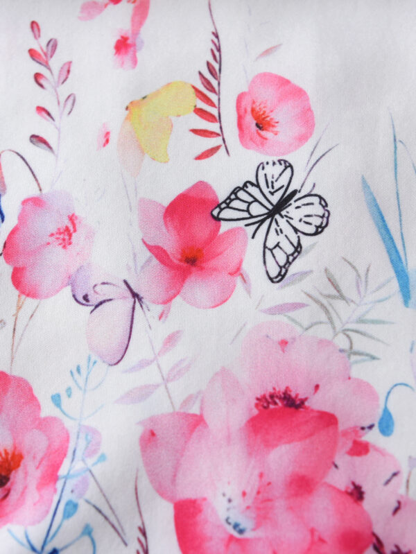 Summer Girls&apos; Casual Flying Sleeves Ruffled Floral Dress with Butterfly Flower Pattern Waist and Chest Button - Image 6