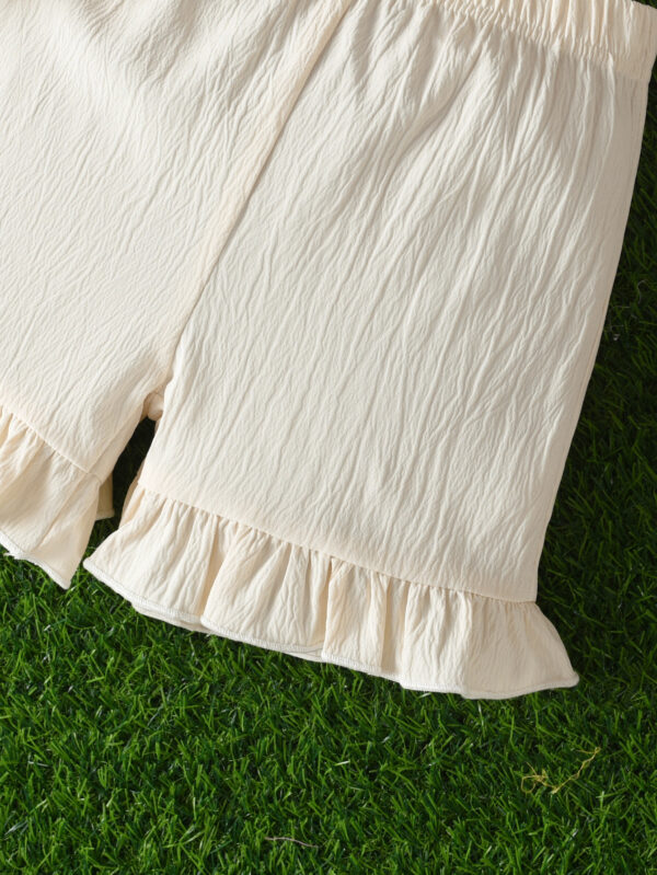 Lightweight clothing trendy small flying sleeves ruffled tops petal shorts hem girls summer outdoor breathable suit - Image 9