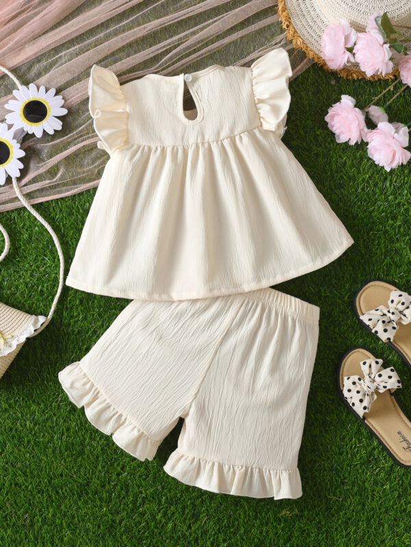 Lightweight clothing trendy small flying sleeves ruffled tops petal shorts hem girls summer outdoor breathable suit - Image 2