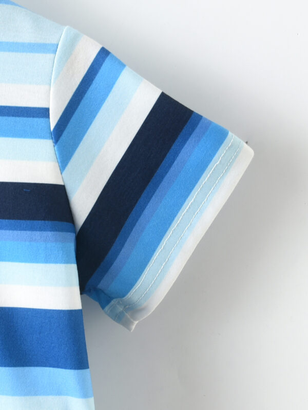 Boys summer fashion breathable and comfortable fabric irregular horizontal stripes pattern short-sleeved shorts suit combination - Image 4