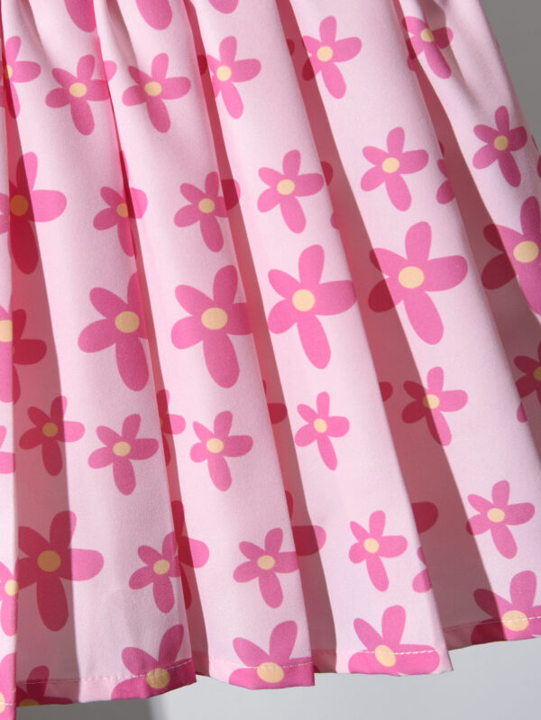 Girls Summer Two-piece Set Bow Print T-shirt + Pink Flower Tutu Skirt Princess Style - Image 7