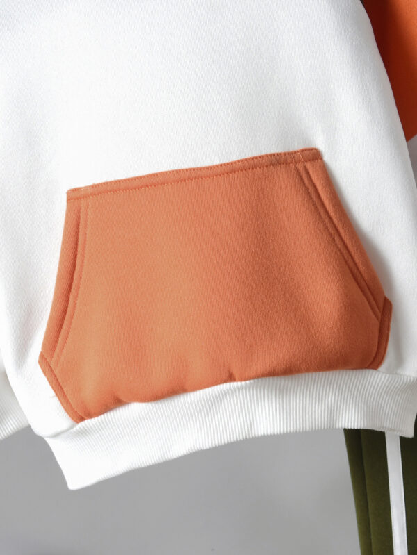 Boys&apos; autumn hooded sweatshirt in gray, orange and dark green with orange pockets and long pants set - Image 5