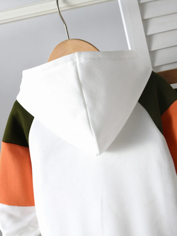 Boys&apos; autumn hooded sweatshirt in gray, orange and dark green with orange pockets and long pants set - Image 4