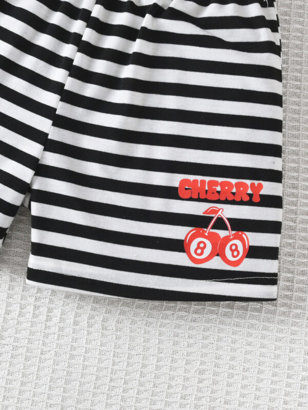 Girls Summer Fashion Striped Cherry Pattern Shorts Set Girls Summer Round Neck Sleeveless Shorts Set - Image 8